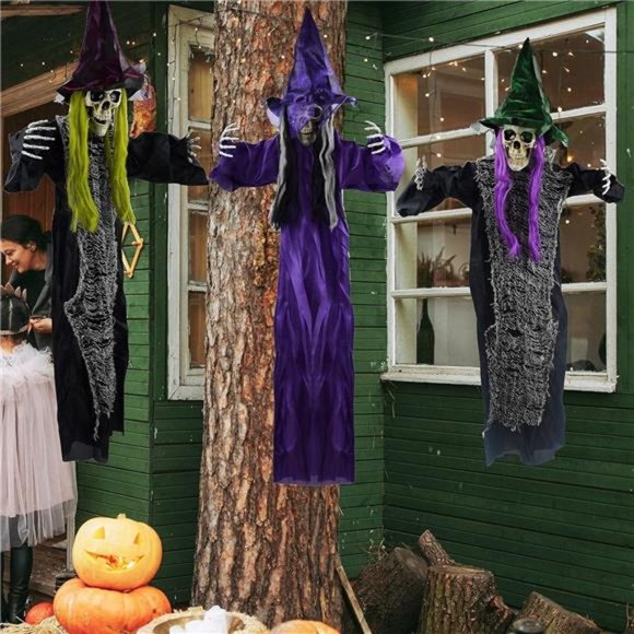 3 Pack 38.6" Halloween Hanging Skeleton with Witch Hat Decoration - Picture 2 of 7